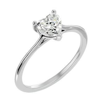Moissanite Engagement Ring; 3/4 Carat Heart Shape Moissanite Solitaire Engagement Ring In 14 Karat White Gold