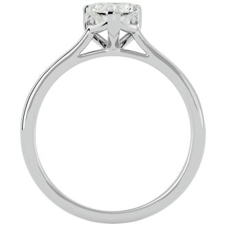 Moissanite Engagement Ring; 3/4 Carat Heart Shape Moissanite Solitaire Engagement Ring In 14 Karat White Gold