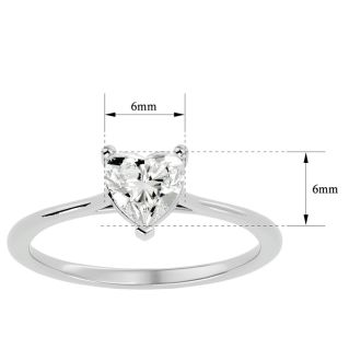 Moissanite Engagement Ring; 3/4 Carat Heart Shape Moissanite Solitaire Engagement Ring In 14 Karat White Gold