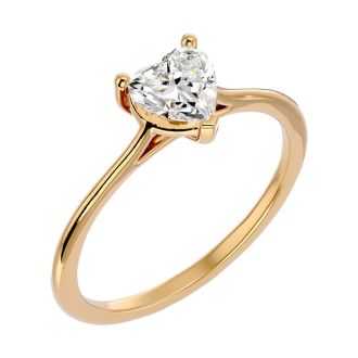 Moissanite Engagement Ring; 3/4 Carat Heart Shape Moissanite Solitaire Engagement Ring In 14 Karat Yellow Gold