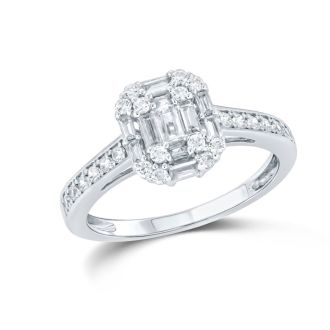 1/2 Carat Baguette and Round Shape Diamond Engagement Ring In 14K White Gold