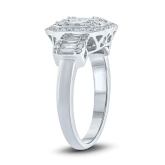 3/4 Carat Baguette and Round Shape Diamond Engagement Ring In 14K White Gold.  Very Fine Diamonds!