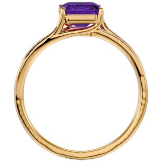 1 3/4 Carat Emerald Shape Amethyst and Diamond Ring In 14 Karat Yellow Gold