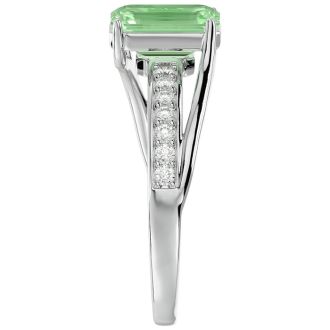 1 3/4 Carat Emerald Shape Green Amethyst and Diamond Ring In 14 Karat White Gold