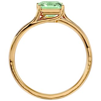 1 3/4 Carat Emerald Shape Green Amethyst and Diamond Ring In 14 Karat Yellow Gold
