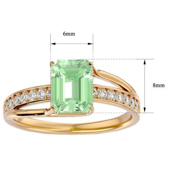 1 3/4 Carat Emerald Shape Green Amethyst and Diamond Ring In 14 Karat Yellow Gold