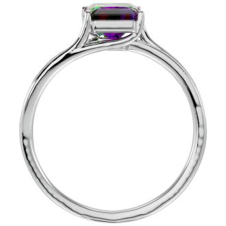1-3/4 Carat Emerald Shape Mystic Topaz Ring and Diamonds In 14 Karat White Gold