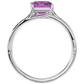 Pink Gemstones 2 Carat Emerald Shape Pink Topaz and Diamond Ring In 14 Karat White Gold