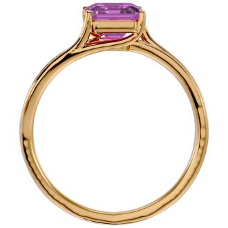 Pink Gemstones 2 Carat Emerald Shape Pink Topaz and Diamond Ring In 14 Karat Yellow Gold