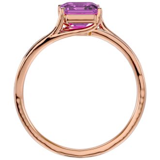 Pink Gemstones 2 Carat Emerald Shape Pink Topaz and Diamond Ring In 14 Karat Rose Gold