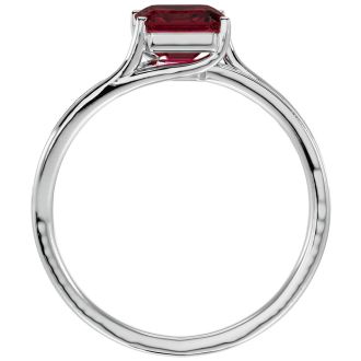 Garnet Ring: Garnet Jewelry: 2 Carat Emerald Shape Garnet and Diamond Ring In 14 Karat White Gold