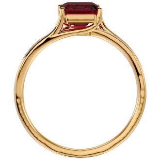 Garnet Ring: Garnet Jewelry: 2 Carat Emerald Shape Garnet and Diamond Ring In 14 Karat Yellow Gold