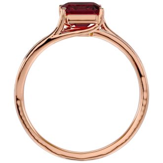 Garnet Ring: Garnet Jewelry: 2 Carat Emerald Shape Garnet and Diamond Ring In 14 Karat Rose Gold