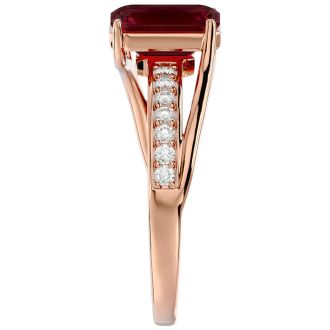 Garnet Ring: Garnet Jewelry: 2 Carat Emerald Shape Garnet and Diamond Ring In 14 Karat Rose Gold