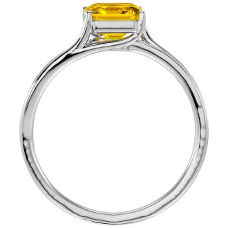 1 3/4 Carat Emerald Shape Citrine and Diamond Ring In 14 Karat White Gold