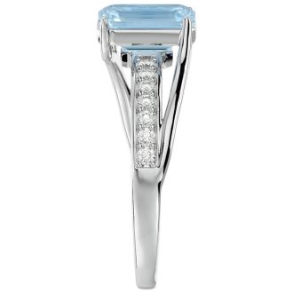 Aquamarine Ring: Aquamarine Jewelry: 1 1/2 Carat Emerald Shape Aquamarine and Diamond Ring In 14 Karat White Gold