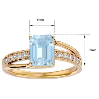 Aquamarine Ring: Aquamarine Jewelry: 1 1/2 Carat Emerald Shape Aquamarine and Diamond Ring In 14 Karat Yellow Gold