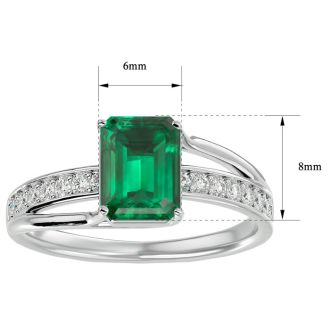 1 1/2 Carat Emerald Shape Emerald and Diamond Ring In 14 Karat White Gold