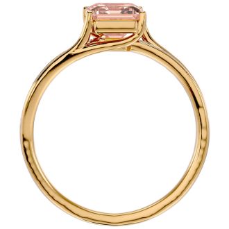 1-1/2 Carat Emerald Shape Morganite and Diamond Ring In 14 Karat Yellow Gold