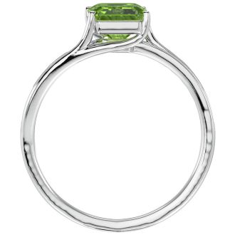2 Carat Emerald Shape Peridot and Diamond Ring In 14 Karat White Gold