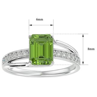 2 Carat Emerald Shape Peridot and Diamond Ring In 14 Karat White Gold