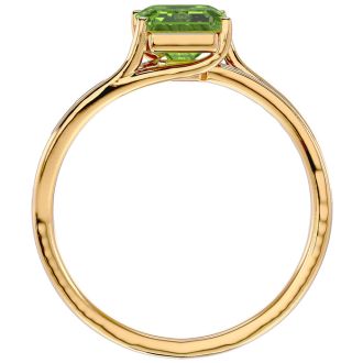 2 Carat Emerald Shape Peridot and Diamond Ring In 14 Karat Yellow Gold