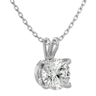 1 Carat Moissanite Solitaire Necklace In Solid 14K White Gold.  Exceptionally Fiery, Beautifully Cut Fabulous Moissanite!