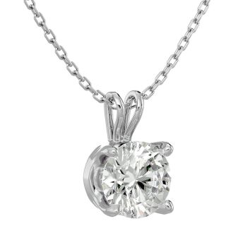 1 Carat Round Cut Moissanite Solitaire Pendant Necklace in 18k White Gold  over Silver, Female, Adult 