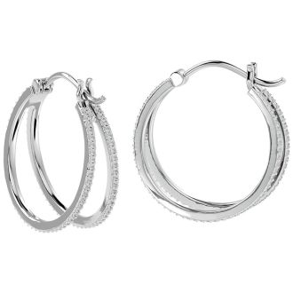 1 Carat Split Fiery Diamond Hoop Earrings In Sterling Silver, 3/4 Inch. Fantastic, Brand-New Style!