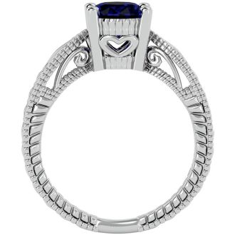 2 3/4 Carat Oval Shape Sapphire Ring With Tapered Etched Band In 14 Karat White Gold