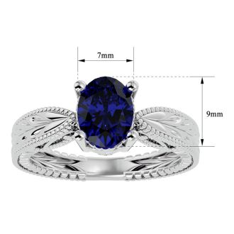 2 3/4 Carat Oval Shape Sapphire Ring With Tapered Etched Band In 14 Karat White Gold