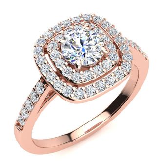 1 Carat Double Halo Diamond Engagement Ring in 14k Rose Gold