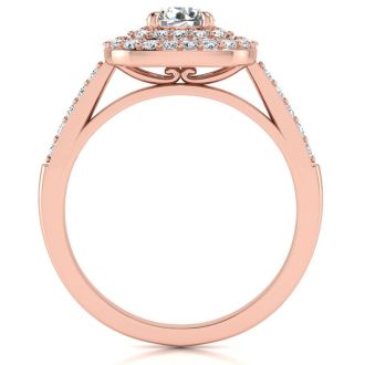 1 Carat Double Halo Diamond Engagement Ring in 14k Rose Gold