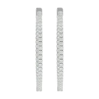 7 3/4 Carat Diamond Hoop Earrings In 14 Karat White Gold, 2 Inches