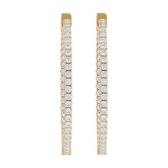 7 3/4 Carat Diamond Hoop Earrings In 14 Karat Yellow Gold, 2 Inches
