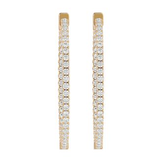 7 3/4 Carat Diamond Hoop Earrings In 14 Karat Yellow Gold, 2 Inches