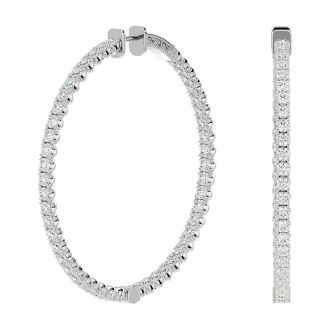 7 3/4 Carat Diamond Hoop Earrings In 14 Karat White Gold, 2 Inches