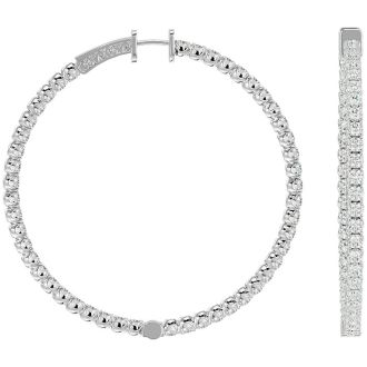 7 3/4 Carat Diamond Hoop Earrings In 14 Karat White Gold, 2 Inches