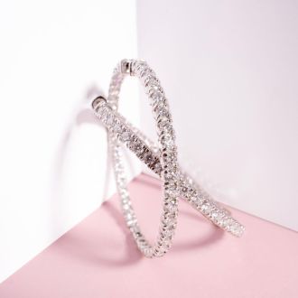 7 3/4 Carat Diamond Hoop Earrings In 14 Karat White Gold, 2 Inches