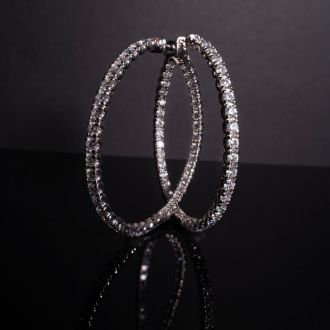 7 3/4 Carat Diamond Hoop Earrings In 14 Karat White Gold, 2 Inches