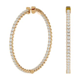 7 3/4 Carat Diamond Hoop Earrings In 14 Karat Yellow Gold, 2 Inches