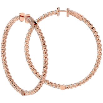 7 3/4 Carat Diamond Hoop Earrings In 14 Karat Rose Gold, 2 Inches