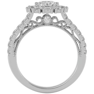 Moissanite Engagement Ring; 2 1/4 Carat Moissanite Halo Engagement Ring In 14 Karat White Gold