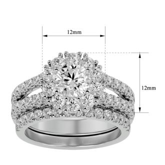 Moissanite Engagement Ring; 2 1/2 Carat Moissanite Bridal Set In 14 Karat White Gold