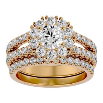2 1/2 Carat Shape Diamond Bridal Set In 14 Karat Yellow Gold