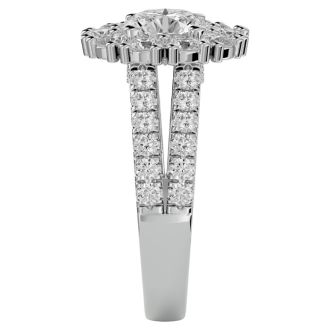 Moissanite Engagement Ring; 3 Carat Moissanite Halo Engagement Ring In 14 Karat White Gold