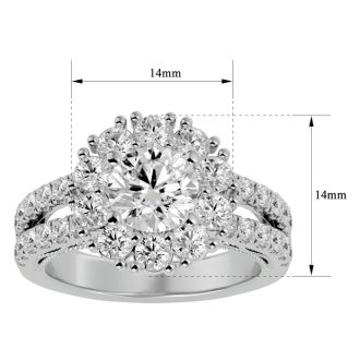 Moissanite Engagement Ring; 3 Carat Moissanite Halo Engagement Ring In 14 Karat White Gold