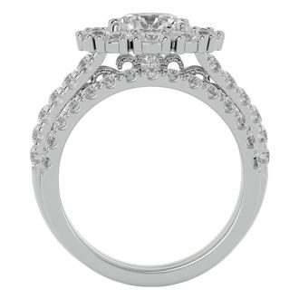 Moissanite Engagement Ring; 3 1/2 Carat Moissanite Bridal Set In 14 Karat White Gold