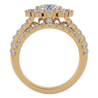 Moissanite Engagement Ring; 3 1/2 Carat Moissanite Bridal Set In 14 Karat Yellow Gold
