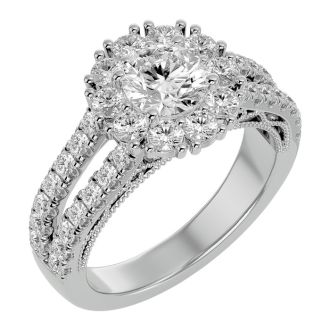 Moissanite Engagement Ring; 4 Carat Moissanite Halo Engagement Ring In 14 Karat White Gold